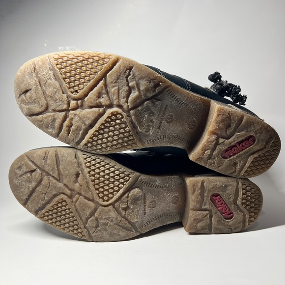 Rieker Fee 93 Woman’s Black Ankle Bootie Foldover Side Tie Zipper Size 41 - Picture 4 of 13